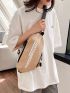 Mini Sling Bag Letter Print Khaki Adjustable Strap