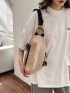 Mini Sling Bag Letter Print Khaki Adjustable Strap