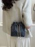 Mini Bucket Bag Geometric Pattern Drawstring Design Pearl Decor