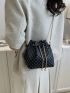 Mini Bucket Bag Geometric Pattern Drawstring Design Pearl Decor