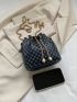 Mini Bucket Bag Geometric Pattern Drawstring Design Pearl Decor