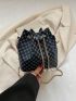 Mini Bucket Bag Geometric Pattern Drawstring Design Pearl Decor