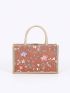 Small Shopper Bag Flower Embroidered No-Closure Vacation