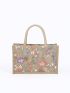 Sequin Decor Floral Embroidered Shopper Bag, Mothers Day Gift For Mom - Random Pattern