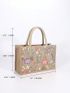 Sequin Decor Floral Embroidered Shopper Bag, Mothers Day Gift For Mom - Random Pattern