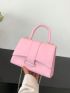 Small Flap Square Bag Eyelet Detail Pink Chain