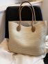 Large Straw Bag With Zipper Double Handle Vacation