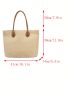 Large Straw Bag With Zipper Double Handle Vacation