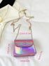 Mini Flap Square Bag Button Decor Holographic Funky