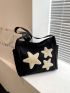 Medium Hobo Bag Star Patch Decor Nylon