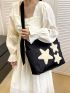 Medium Hobo Bag Star Patch Decor Nylon