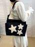 Medium Hobo Bag Star Patch Decor Nylon