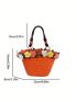 Small Straw Bag Double Handle Flower Decor Vacation Style