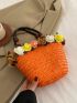 Small Straw Bag Double Handle Flower Decor Vacation Style