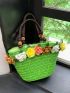 Small Straw Bag Flower Decor Beaded Detail Vacation Style