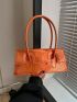 Crocodile Embossed Baguette Bag Orange Fashionable Flap