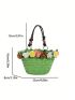 Small Straw Bag Flower Decor Beaded Detail Vacation Style