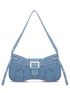 Medium Novelty Bag Blue Buckle Decor Fashionable For Daily Denim Bag