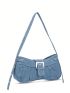 Medium Novelty Bag Blue Buckle Decor Fashionable For Daily Denim Bag