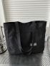 Letter Patch Shoulder Tote Bag Black Double Handle For Daily