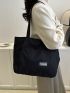 Letter Patch Shoulder Tote Bag Black Double Handle For Daily