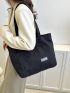 Letter Patch Shoulder Tote Bag Black Double Handle For Daily