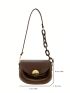 Mini Saddle Bag Brown Metal Decor Flap For Work