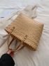 Fashion Straw Woven Large Capacity Shoulder Shopping Tote Women Beach Basket Handbag