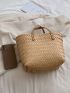 Fashion Straw Woven Large Capacity Shoulder Shopping Tote Women Beach Basket Handbag