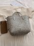 Fashion Straw Woven Large Capacity Shoulder Shopping Tote Women Beach Basket Handbag