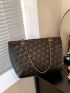 Quilted Shoulder Tote Bag Black Large Capacity Chain Strap