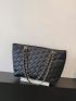 Quilted Shoulder Tote Bag Black Large Capacity Chain Strap