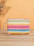 Color Block Straw Bag Vacation Zipper Polyester