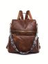 Brown Classic Backpack Large Capacity Adjustable Strap For Daily