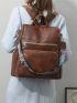 Brown Classic Backpack Large Capacity Adjustable Strap For Daily