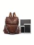 Brown Classic Backpack Large Capacity Adjustable Strap For Daily