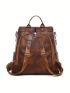 Brown Classic Backpack Large Capacity Adjustable Strap For Daily