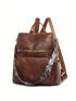 Brown Classic Backpack Large Capacity Adjustable Strap For Daily