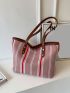 Striped Pattern Shoulder Tote Bag Colorblock Double Handle For Daily