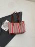 Striped Pattern Shoulder Tote Bag Colorblock Double Handle For Daily