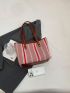 Striped Pattern Shoulder Tote Bag Colorblock Double Handle For Daily