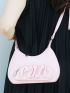 Baby Pink Hobo Bag Ruched Detail With Zipper For Daily