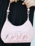 Baby Pink Hobo Bag Ruched Detail With Zipper For Daily