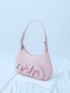 Baby Pink Hobo Bag Ruched Detail With Zipper For Daily