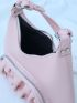 Baby Pink Hobo Bag Ruched Detail With Zipper For Daily