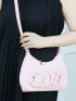 Baby Pink Hobo Bag Ruched Detail With Zipper For Daily