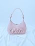 Baby Pink Hobo Bag Ruched Detail With Zipper For Daily