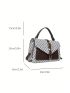 All Over Print Square Bag Colorblock Buckle Decor Flap For Work