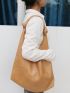 Litchi Embossed Hobo Bag Brown Large Capacity With Inner Pouch