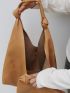 Litchi Embossed Hobo Bag Brown Large Capacity With Inner Pouch